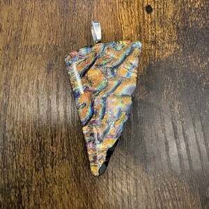 Dichroic Glass Pendant Necklace Charm, Iridescent Triangular Art Glass
